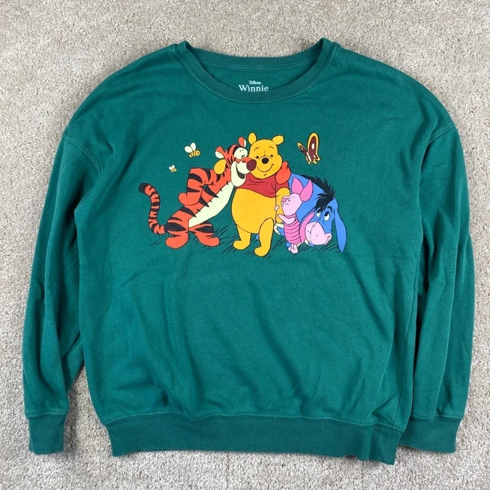 Disney Winnie the Pooh Green Graphic Sweatshirt Tigger Eeyore Piglet Small - Picture 2 of 8